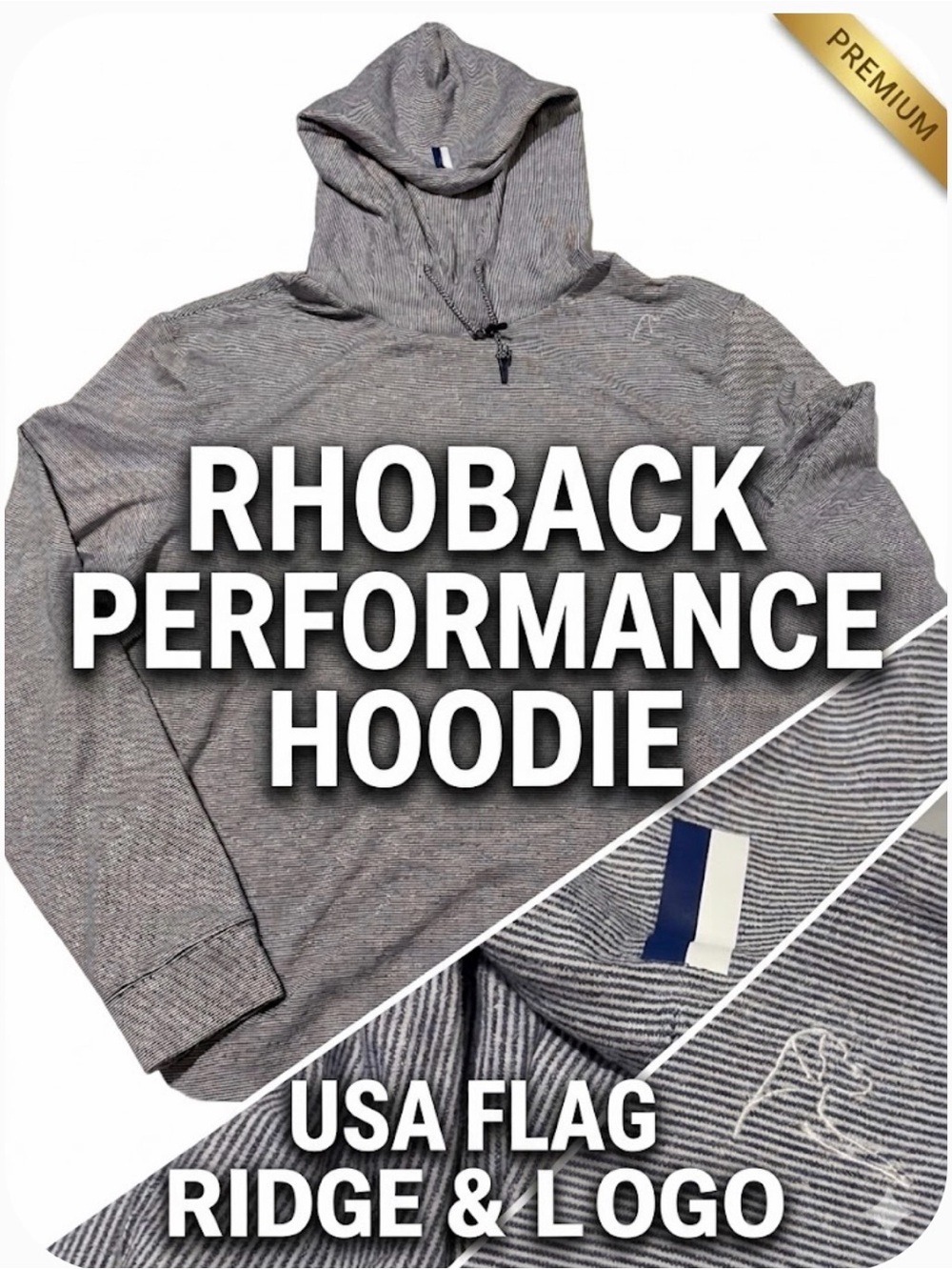 Rhoback Performance Hoodie Large Blue Striped USA Flag Ridge Dogo